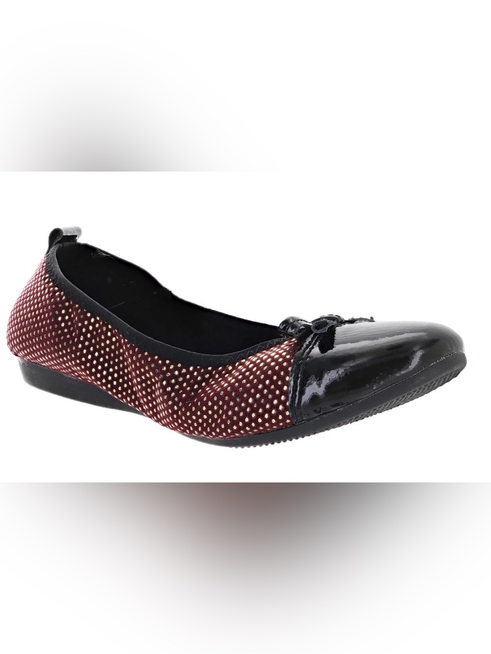 bernie mev. Burgundy and Black Curlies Studded Patent Toe Ballet Flat